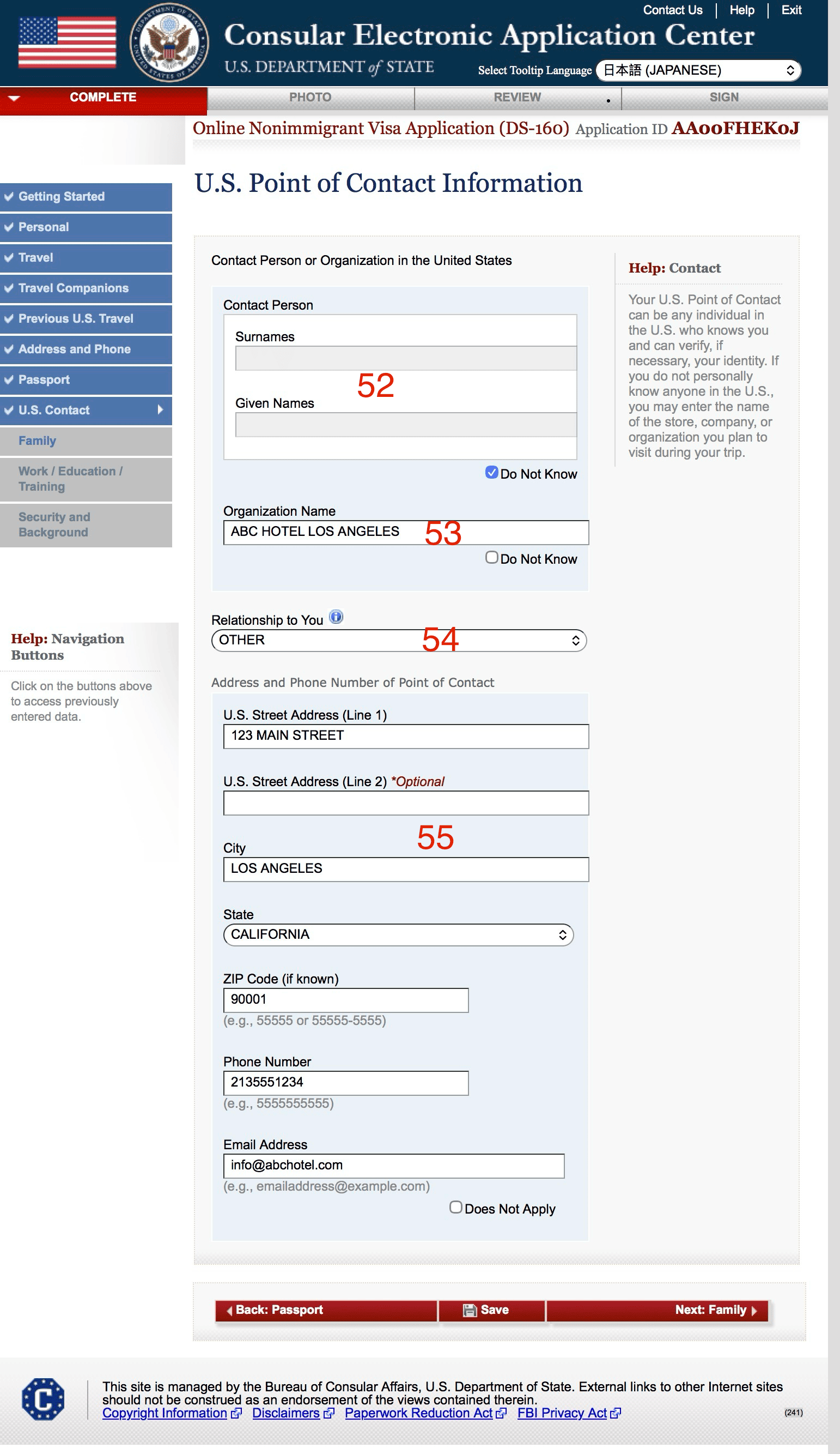 U.S. Point of Contact Information