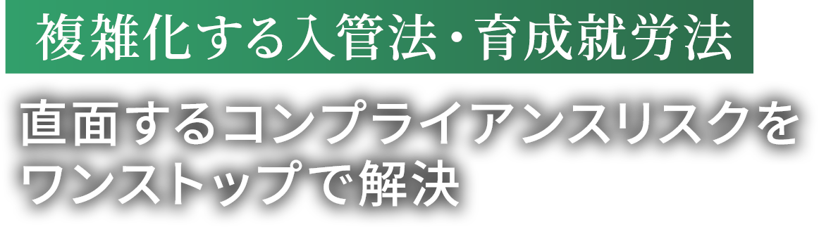 複雑化する入管法・育成就労法 直面するコンプライアンスリスクを
ワンストップで解決